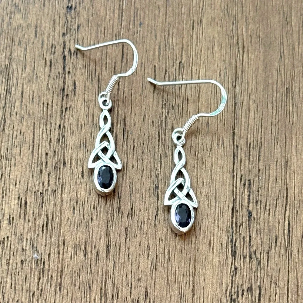 925 Sterling Silver Celtic Amethyst Dangle Earrings! NEW!